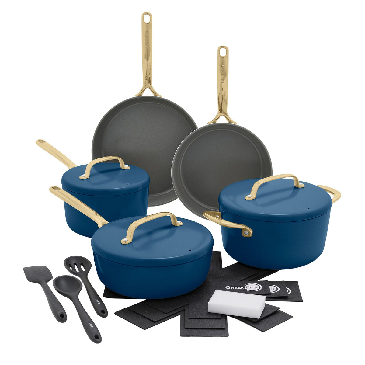 Batterie de cuisine céramique 15 pièces avec poignées dorées