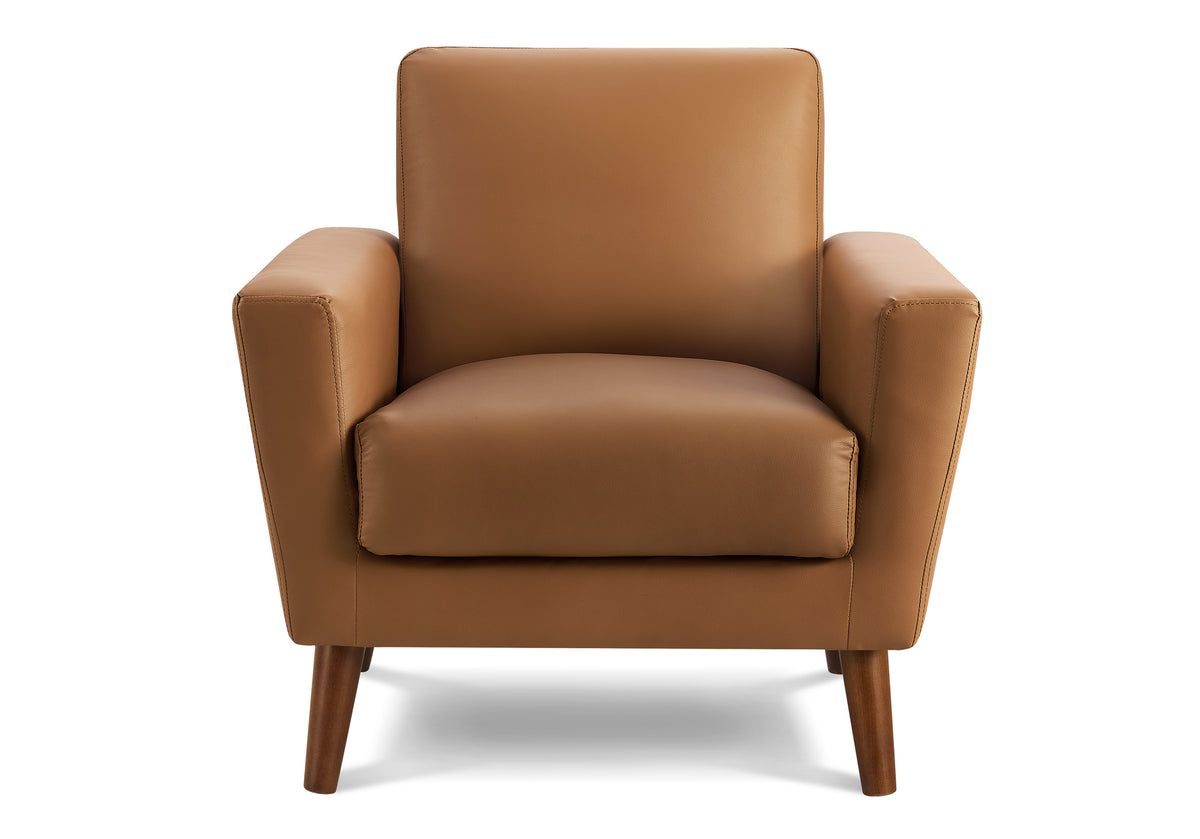 Monarch Specialties fauteuil aspect cuir cognac et pieds noyer, référence 8J21710