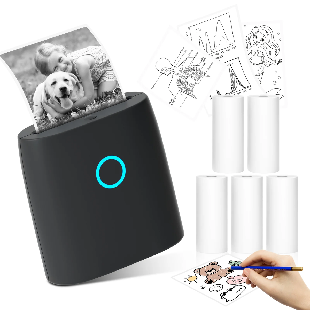 Imprimante — JADENS JD-21 Mini Sticker Printer 2" Bluetooth Thermal Pocket Printer with 5 Rolls Label - Black