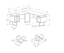 BUREAU D'ORDINATEUR - 70"L / NOIR / GRIS DESSUS GAUCHE/DROITE