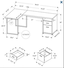 BUREAU D'ORDINATEUR - 80"L BLANC / ASPECT CIMENT FACE GAUCHE/DROITE