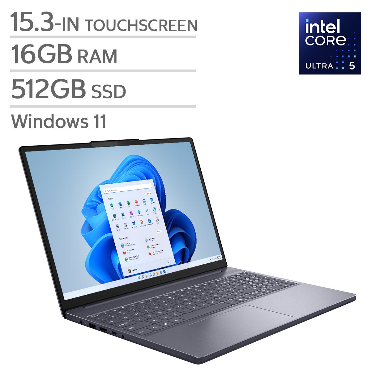 Ordinateur portable — Lenovo IdeaPad Slim 3i Copilot+ PC 15.3-in tactile portable, Intel Core Ultra 5 322 - 16GB RAM, 512GB SSD