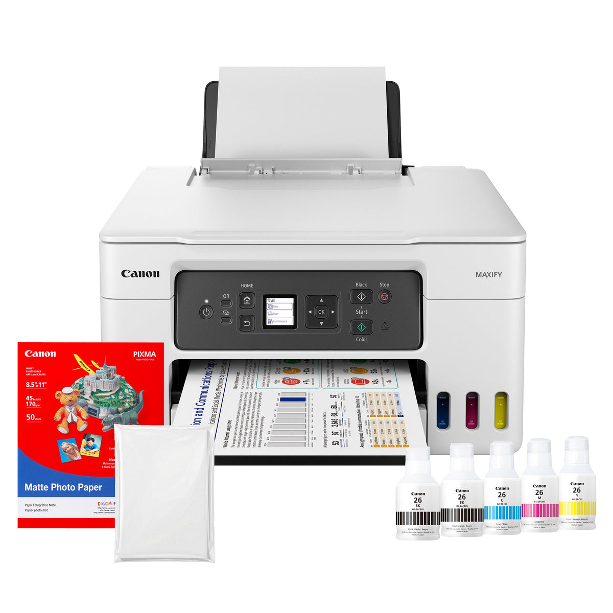 Imprimante — Canon MAXIFY GX3020 sans fil MegaTank Printer with Extra noir Ink and 2 x 50-Sheet Photo Paper