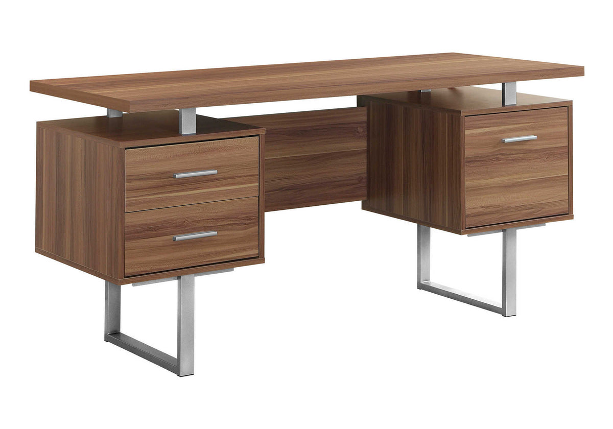 Computer Desk, Home Office, Laptop, Left, Right Set-up, Storage Drawers, 60""L, Work, Walnut Laminate, Grey Metal, Contemporary, Modern