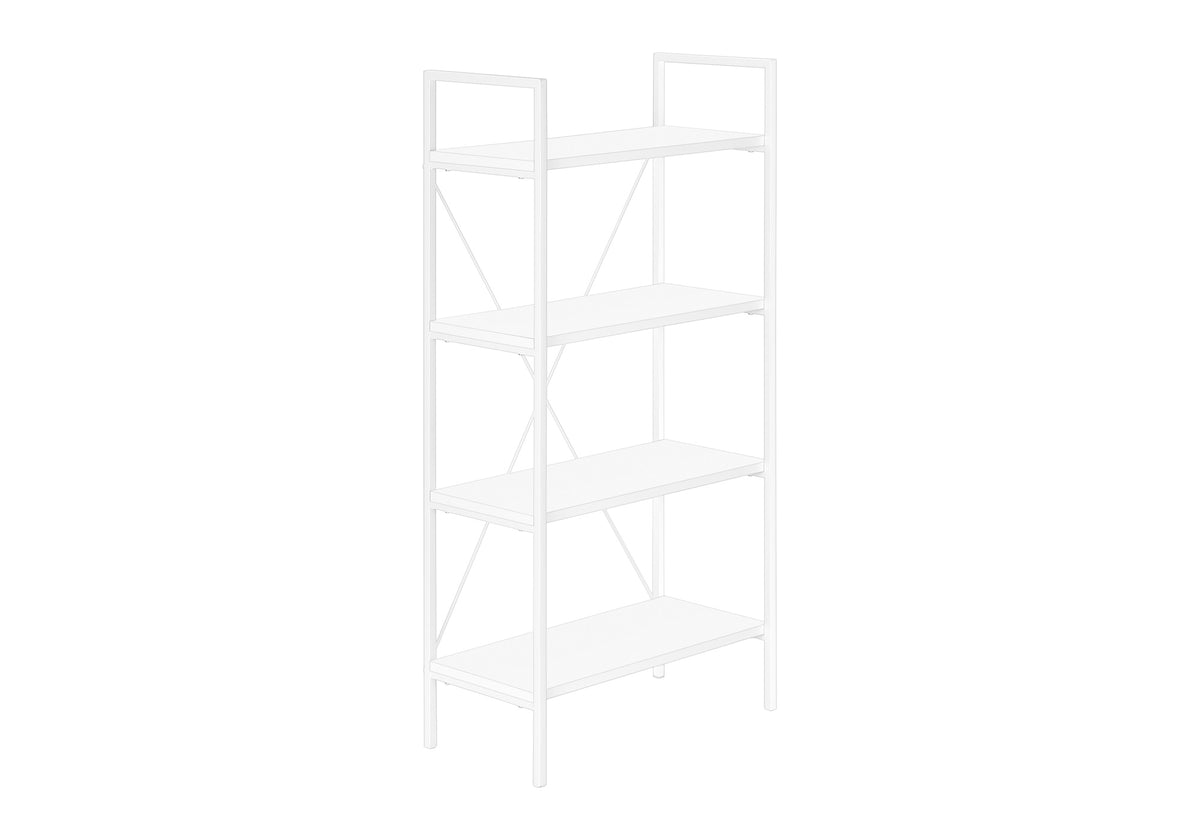 Bookshelf, Bookcase, 4 Tier, 48""H, Office, Bedroom, White Laminate, White Metal, Contemporary, Modern