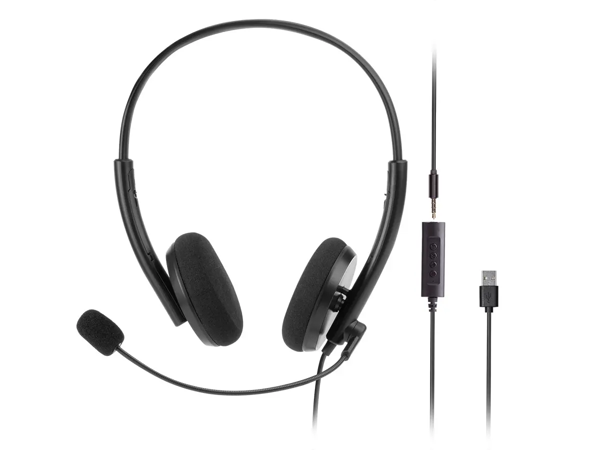 Électronique — Monoprice WFH 3.5mm + USB Wired Headphone with Mic Back to Basics Web Meeting Headset