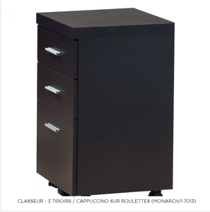 FILING CABINET - 3 DRAWER / ESPRESSO ON CASTORS