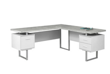 BUREAU D'ORDINATEUR - 70"L BLANC / ASPECT CIMENT FACE GAUCHE/DROITE