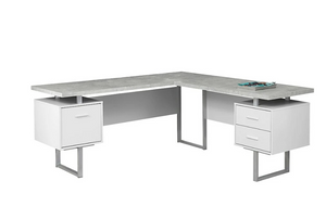 BUREAU D'ORDINATEUR - 70"L BLANC / ASPECT CIMENT FACE GAUCHE/DROITE