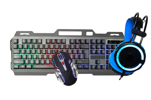 Gaming Keyboard Mouse and Gaming Headset Écouteurs, Wired LED RGB Backlight Bundle for PC Gamers Xbox and PS4 Gamers - 3 in 1 Gift Box Edition Bundle