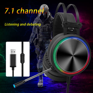 Gaming Headset For PC, USB Gaming Headphones Écouteurs with Noise Canceling Microphone, 7.1 Surround Sound Deep Bass PC Gaming Headset with Volume Control - Black