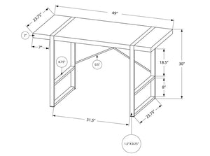 BUREAU D'ORDINATEUR - 42"L / TAUPE FONCÉ / MÉTAL NOIR