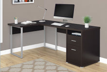 Contemporary Computer Desk industrial inspired design Sleek track metal legs and large thick paneled work surface 1open cubby (15.75"Lx22.25"Dx4.5"H) and 1 closed storage drawer (13.5"Lx17"Dx4"H) 1 file drawer accommodates standard or legal sized documents (13.5"Lx17"Dx10.25"H) Can conveniently be Placed on the left or right side offering you multi-functionality