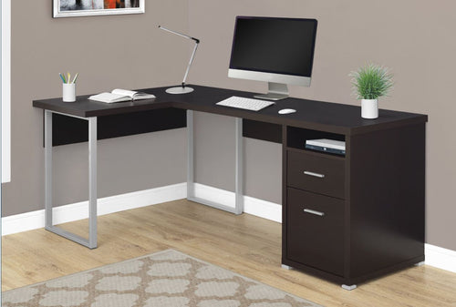 Contemporary Computer Desk industrial inspired design Sleek track metal legs and large thick paneled work surface 1open cubby (15.75