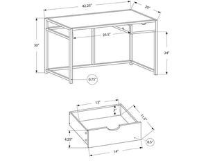 Bureau d'ordinateur – 42" L/Taupe foncé/Métal noir, Marron 