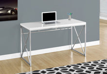 BUREAU D'ORDINATEUR - 48"L / BLANC BRILLANT / MÉTAL CHROME