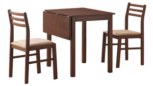 Dining Set 3-Piece Solid-Top Drop Leaf, Walnut