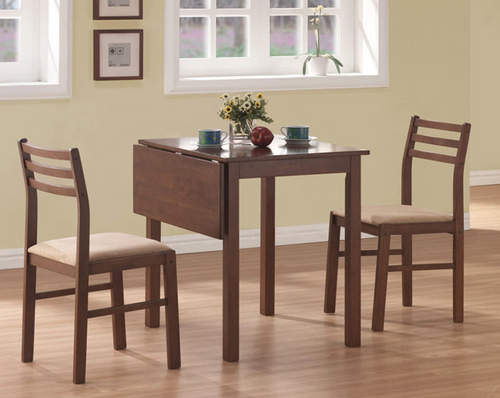 Dining Set 3-Piece Solid-Top Drop Leaf, Walnut