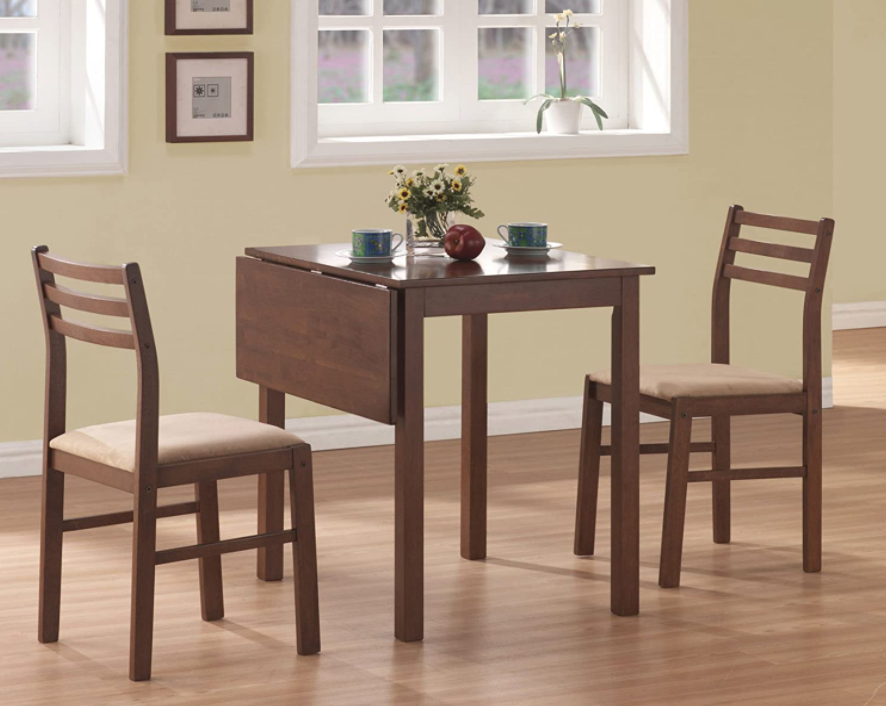 Dining Set 3-Piece Solid-Top Drop Leaf, Walnut